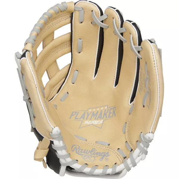 Rawlings Playmaker 10.5" T Ball Glove - Black/Brown: Leather Youth Baseball Glove