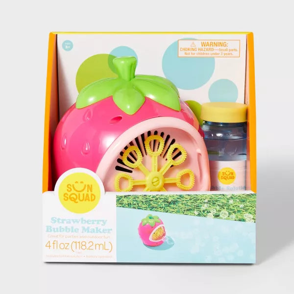 Strawberry Bubble Machine - Sun Squad: Plastic Blower Toy for Kids Ages 3+