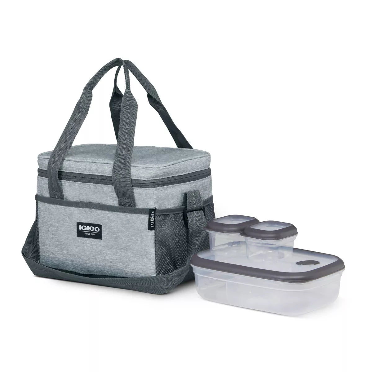 Igloo Lunch+ Cube 12 Lunch Tote with Pack Ins - Gray: Insulated Bag for Adults, Includes 3 Containers