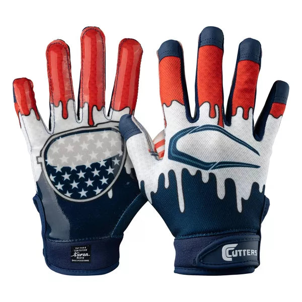 Cutters Game Day Receiver Gloves Youth - Stars L/XL: Strap Closure, Nylon Material, Football Use