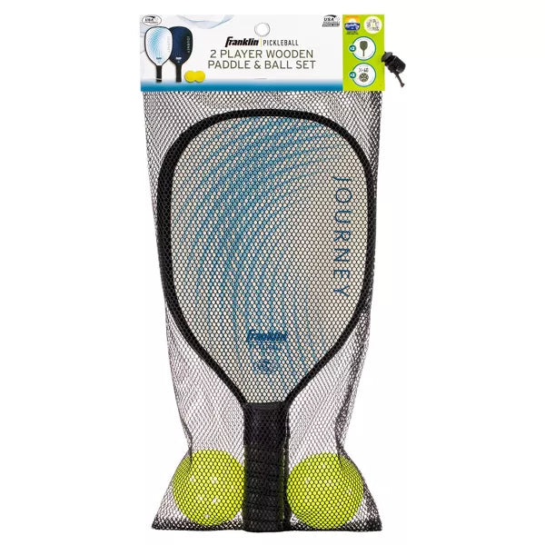 Franklin Sports 2 Player Wood Journey Pickleball Paddle and Ball Set in Mesh Bag - White/Navy: Medium Flex, Traditional Shape (Please be advised that sets may be missing pieces or otherwise incomplete.)