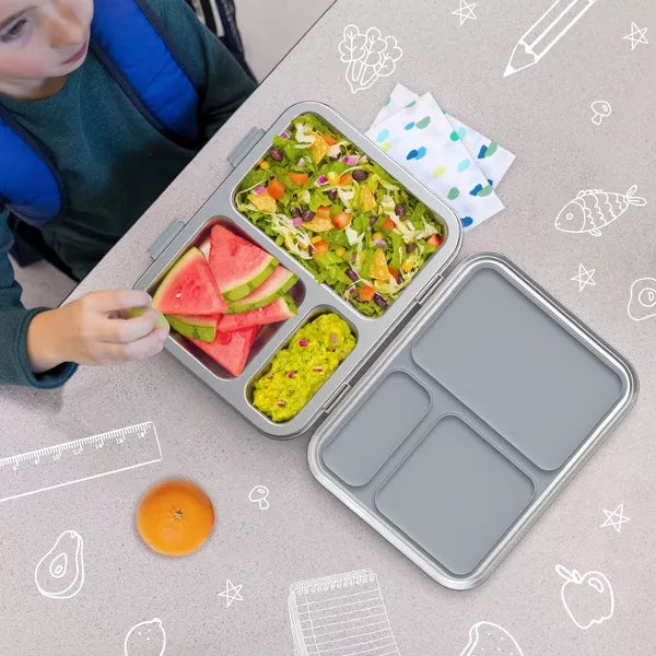 Bentgo Kids' Stainless Steel Leakproof 3 Compartments Bento-Style Lunch Box - Silver