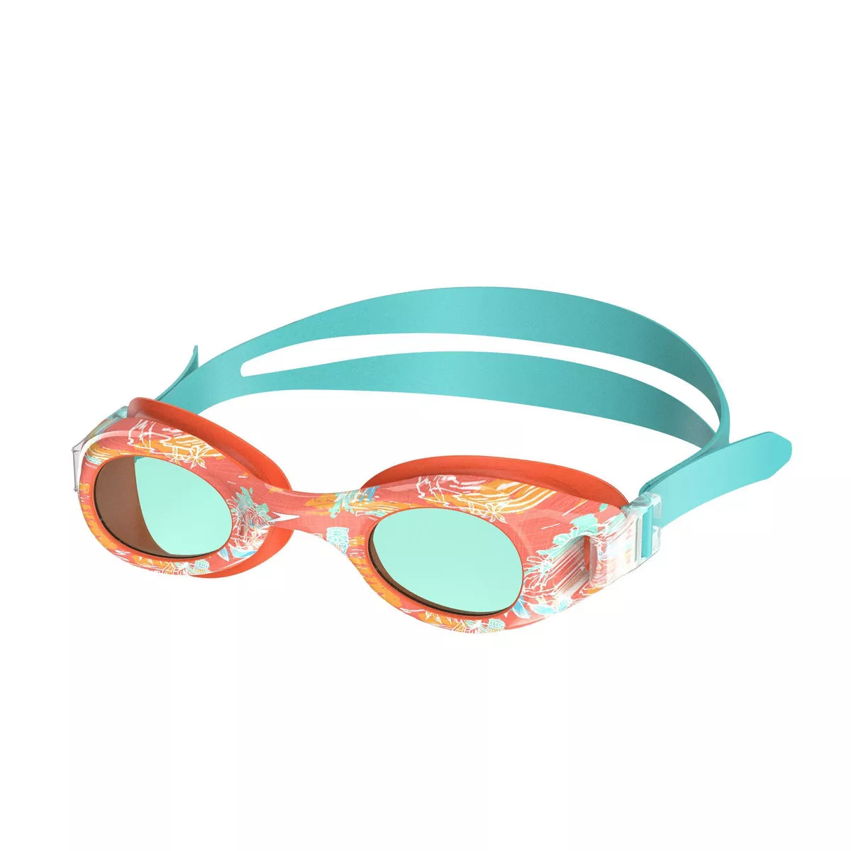 Speedo Kids' Glide Print Swim Goggles - Coral/Teal: Anti-Fog, Adjustable Strap, Ages 3-6