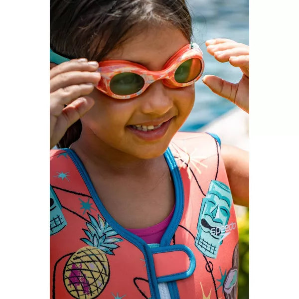 Speedo Kids' Glide Print Swim Goggles - Coral/Teal: Anti-Fog, Adjustable Strap, Ages 3-6