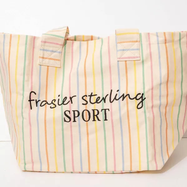 Frasier Sterling Sport Striped Tote Bag Rainbow/Cream: Cotton Canvas, Striped Logo Design