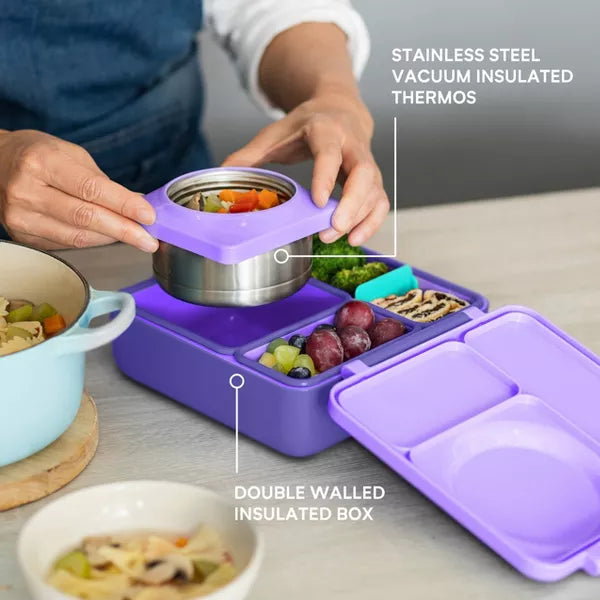 OMIE OmieBox Insulated Bento Lunch Box with Leakproof Thermos Food Jar 3 Compartments - Plum