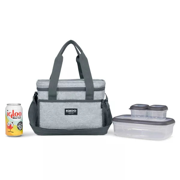Igloo Lunch+ Cube 12 Lunch Tote with Pack Ins - Gray: Insulated Bag for Adults, Includes 3 Containers