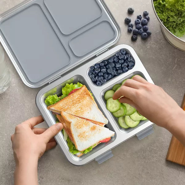 Bentgo Kids' Stainless Steel Leakproof 3 Compartments Bento-Style Lunch Box - Silver