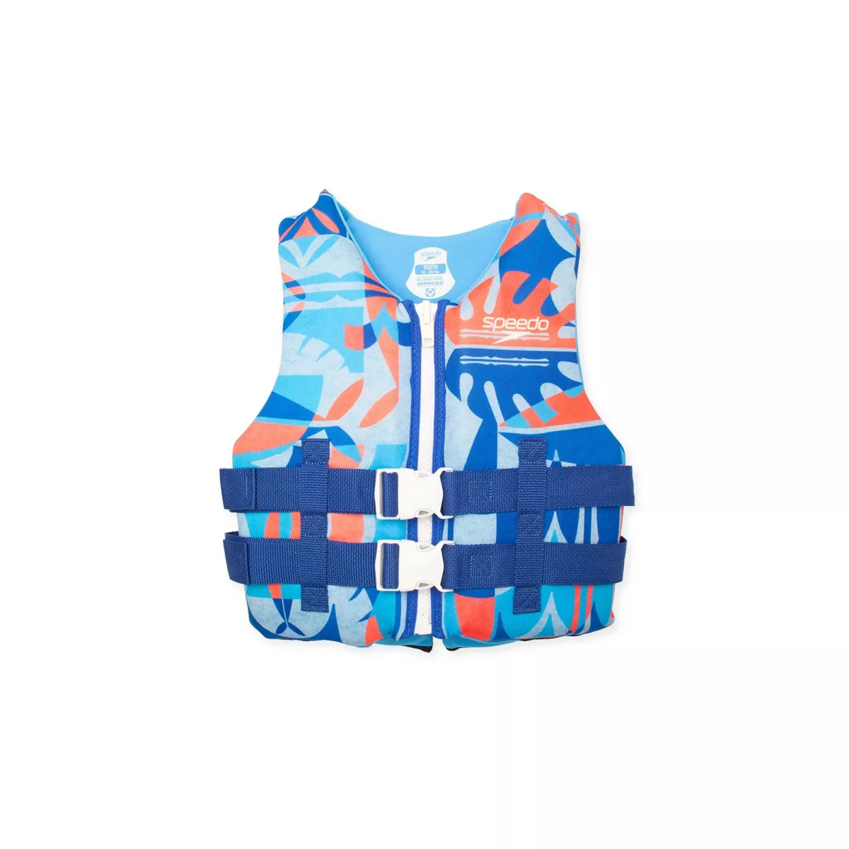 Speedo Junior Life Jacket Vest - Light Blue/Navy/Orange: Youth 55-88 lbs, Zipper & Buckle