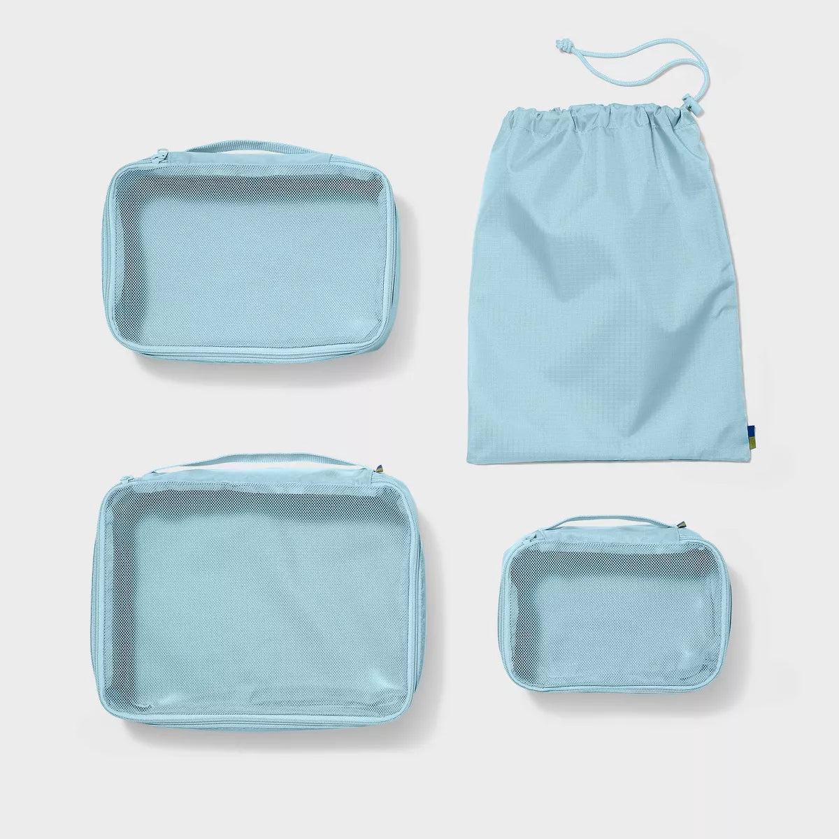 4pc Packing Cube Set - Open Story Muddy Aqua: Zipper & Drawstring Closure