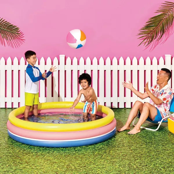 10.63'' x 4.13'' x 15' 3 Ring Pool 105 gal Round Kiddie Pool - Yellow/Pink/Navy - Sun Squad