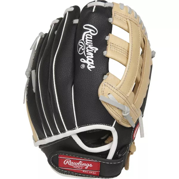 Rawlings Playmaker 10.5" T Ball Glove - Black/Brown: Leather Youth Baseball Glove