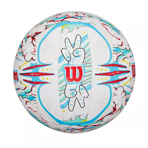 Wilson Graffiti Peace Volleyball - White/Blue: Foam Fill, TPU Shell, Ages 13+