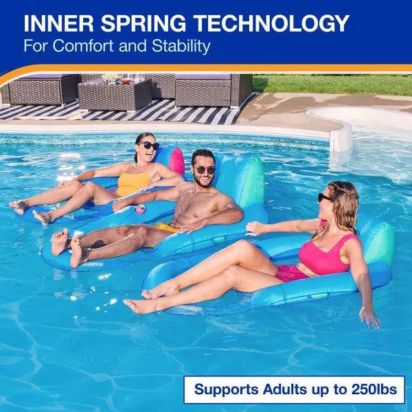 SwimWays Spring Float Recliner Swim Lounger for Pool or Lake with Hyper-Flate Valve - Blue