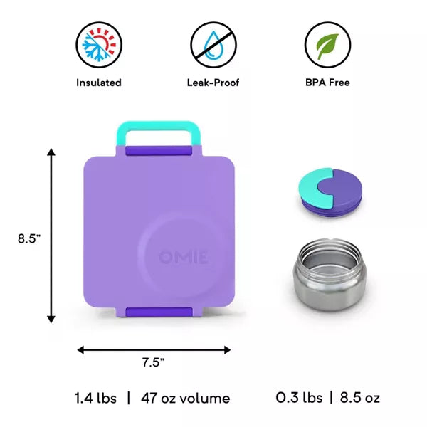 OMIE OmieBox Insulated Bento Lunch Box with Leakproof Thermos Food Jar 3 Compartments - Plum
