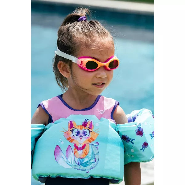 Speedo Kids' Glide Print Swim Goggles - Orange/Pink: Flexible Anti-Fog, Age 3-6