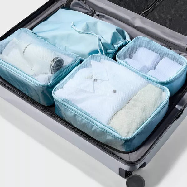 4pc Packing Cube Set - Open Story Muddy Aqua: Zipper & Drawstring Closure
