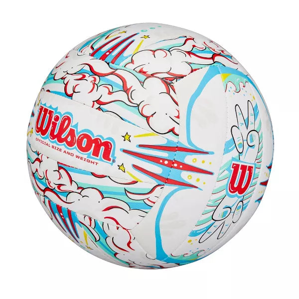 Wilson Graffiti Peace Volleyball - White/Blue: Foam Fill, TPU Shell, Ages 13+