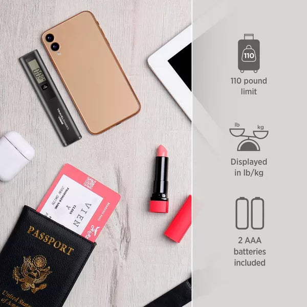 Travel Smart Digital Luggage Scale - Black: Maximum Capacity 80 lbs, Solid Pattern