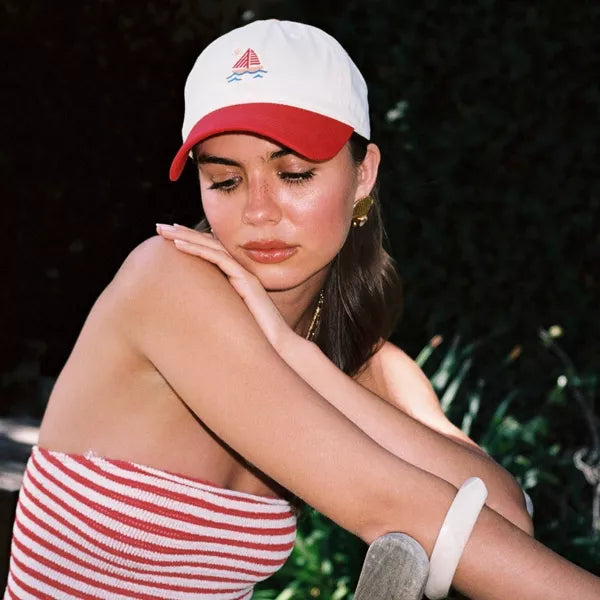 Sail Boat Hat - Frasier Sterling Cream/Red: Cotton Adjustable Baseball Cap