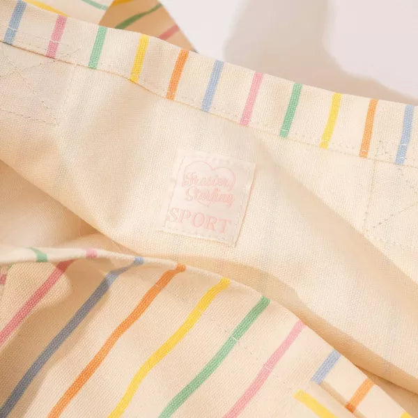 Frasier Sterling Sport Striped Tote Bag Rainbow/Cream: Cotton Canvas, Striped Logo Design