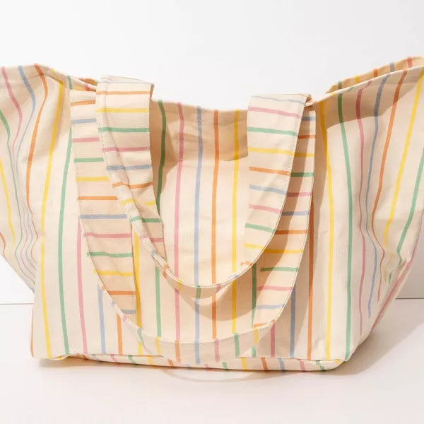 Frasier Sterling Sport Striped Tote Bag Rainbow/Cream: Cotton Canvas, Striped Logo Design