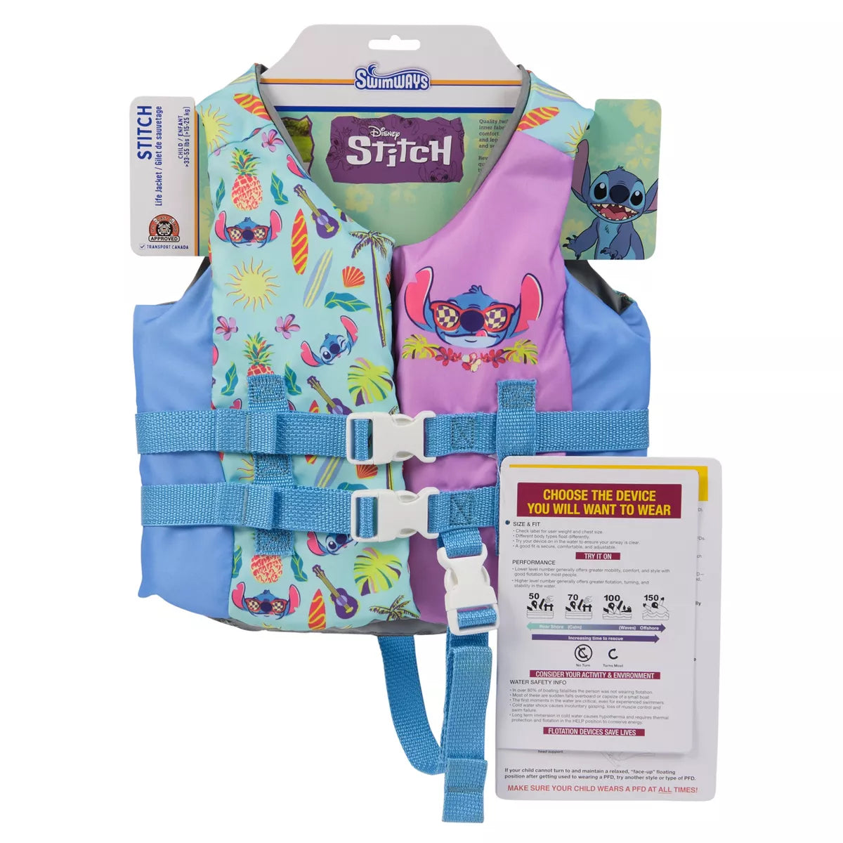 Disney Stitch Life Jacket: Youth Buckle Vest for Swimming, Child (33-55 lbs)